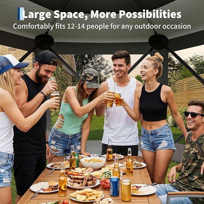 13x13FT 6-Sided Pop Up Gazebo Tent，One-Push Setup Canopy Tent - Image 5