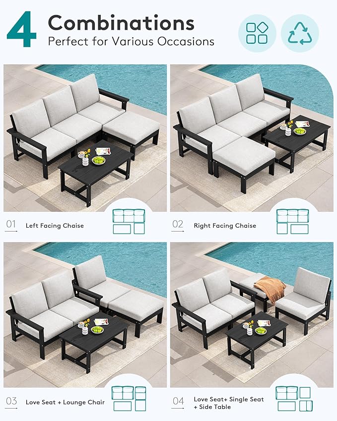 SERWALL Outdoor Sectional Sofa Set, 5-piece Outdoor Modula Couch Set - Image 5