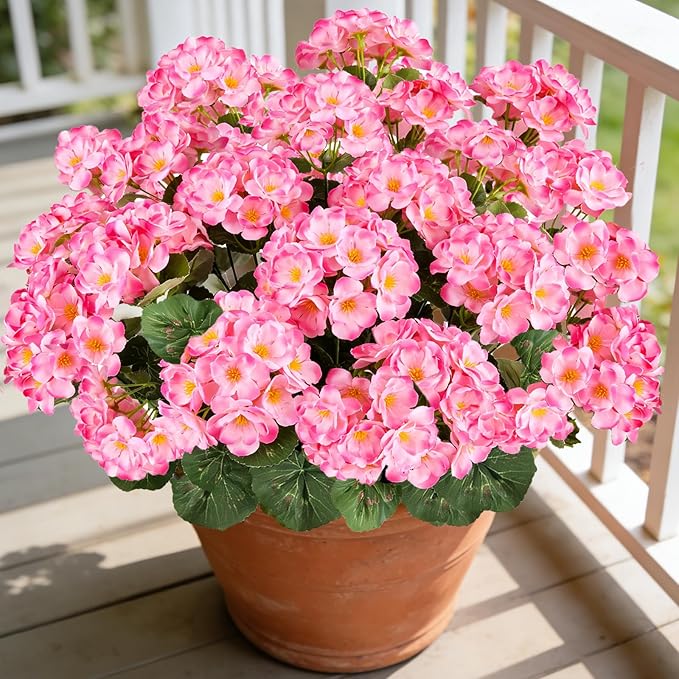 Artificial Geraniums Flowers for Outdoors, 6 Bundles Realistic Silk Fake by AmberFun