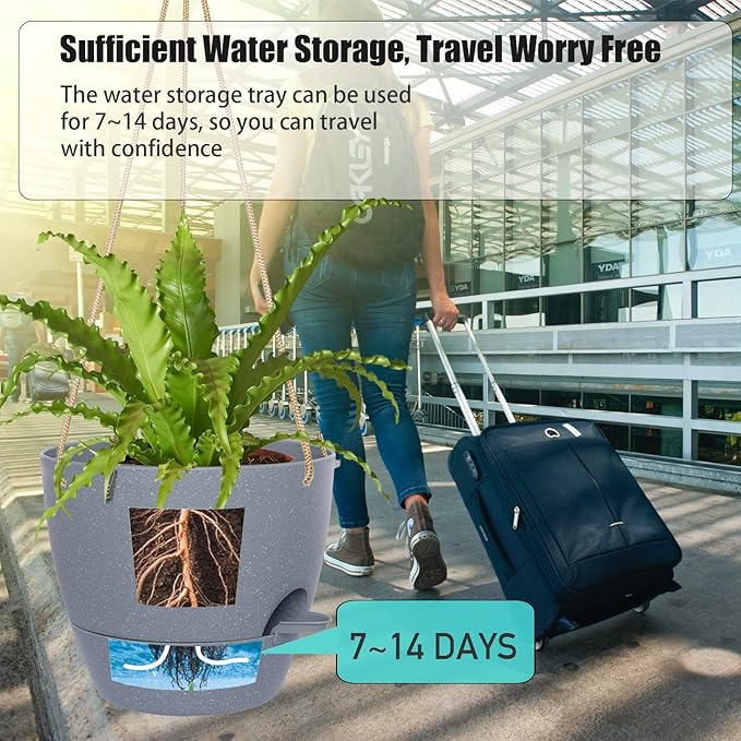 10 Inch Self Watering Hanging Pots, 2 Pack Hanging Planters - Image 3