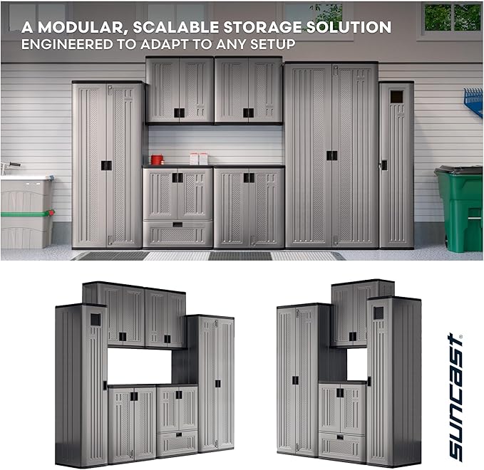 Suncast Tall Storage Cabinet, Platinum Resin Garage Storage Cabinet - Image 7