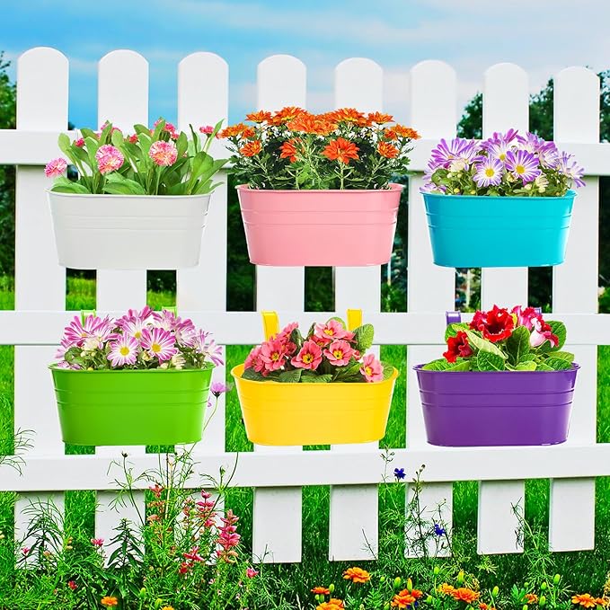 Foraineam 6 Pack Hanging Flower Pots, Metal Iron Plant Pot Holders, Garden Pots - Image 5
