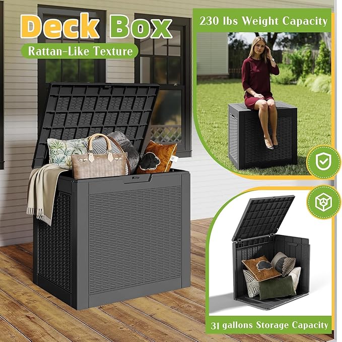 31 Gallon Outdoor Storage Box Weather Resistant UV Protection Waterproof Resin - Image 2