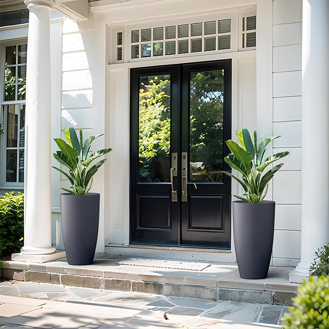 Kante 23.6" H Charcoal Concrete Tall Planters, Large Outdoor Indoor Decorative - Image 5