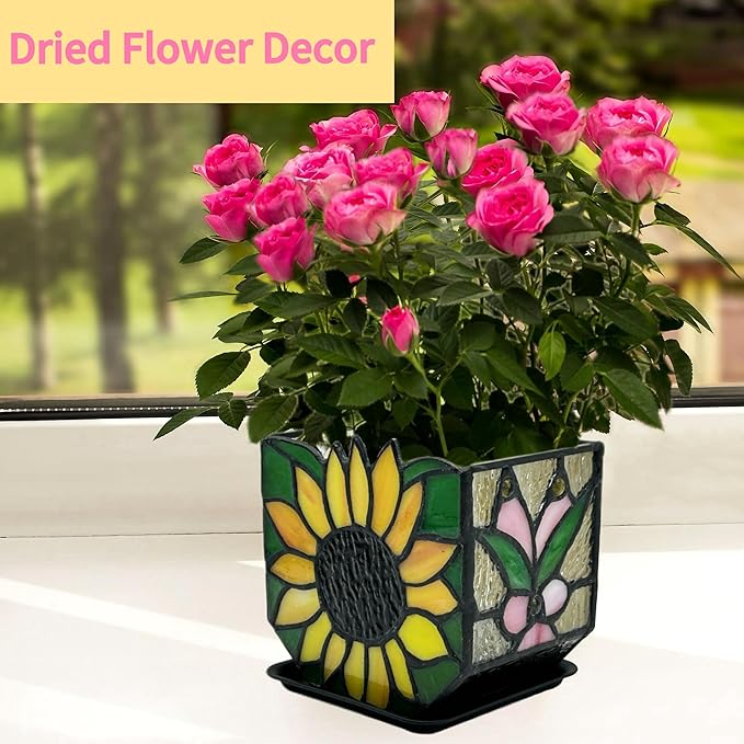 Stained Glass Sunflower Garden Planters, Indoor Plant Pots - Image 5