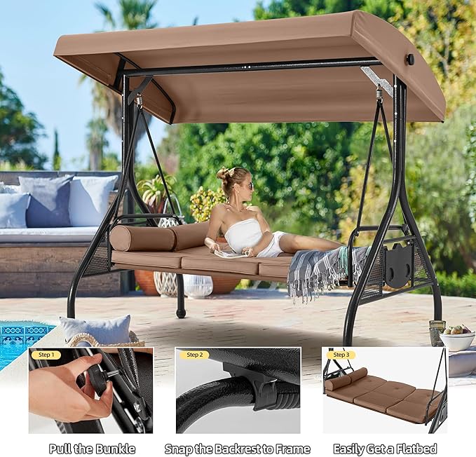 HOMREST 3 Seat Outdoor Porch Swing - Image 5