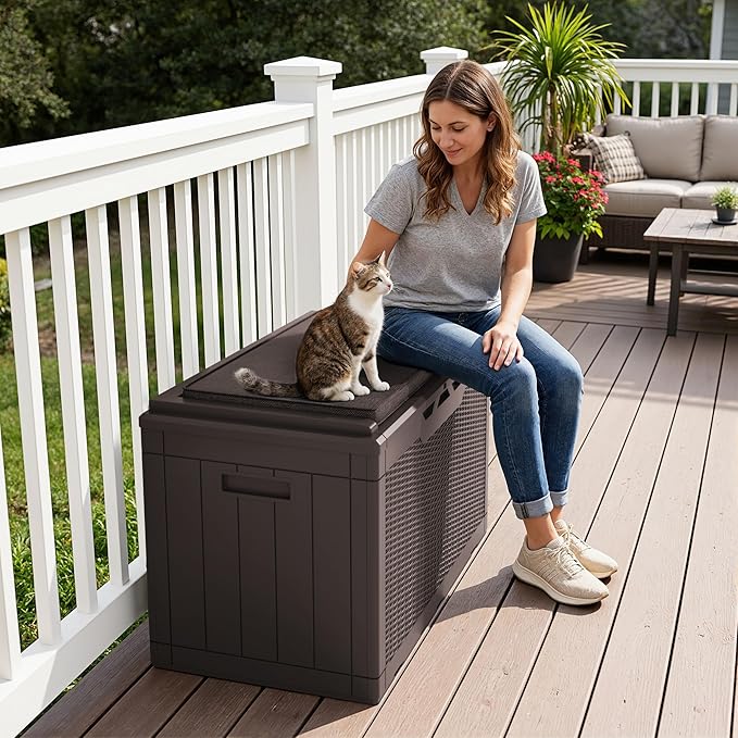 Greesum 100 Gallon Resin Deck Box Large Outdoor Storage Boxes - Image 3