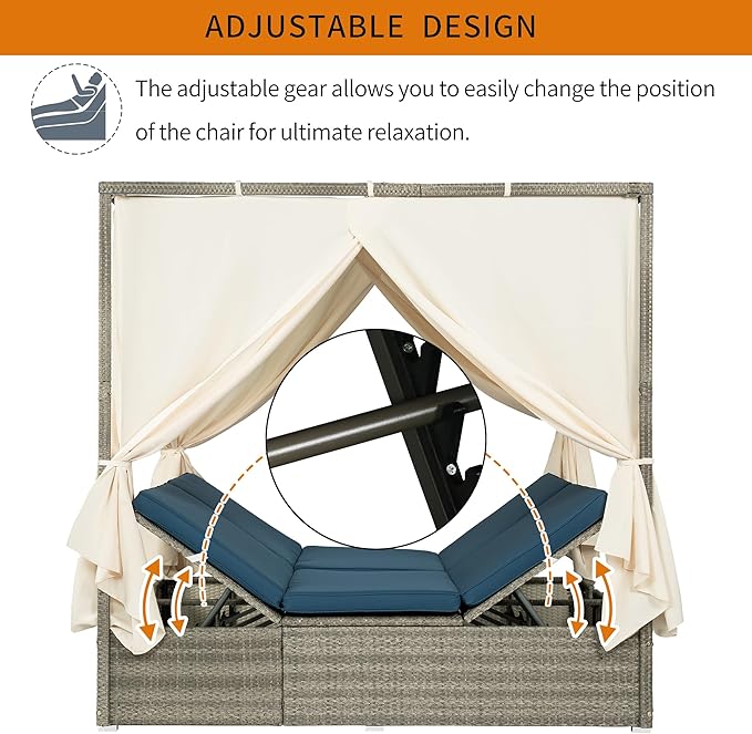 Patio Chaise Lounge, PE Rattan Outdoor Patio Wicker Adjustable Outdoor Sun Bed - Image 4