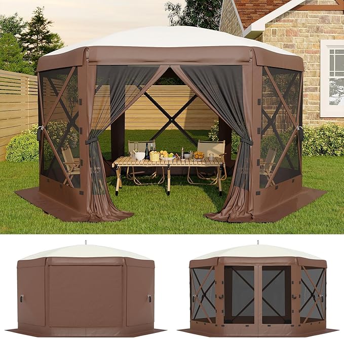 13x13FT 6-Sided Pop Up Gazebo Tent，One-Push Setup Canopy Tent by GarveeLife