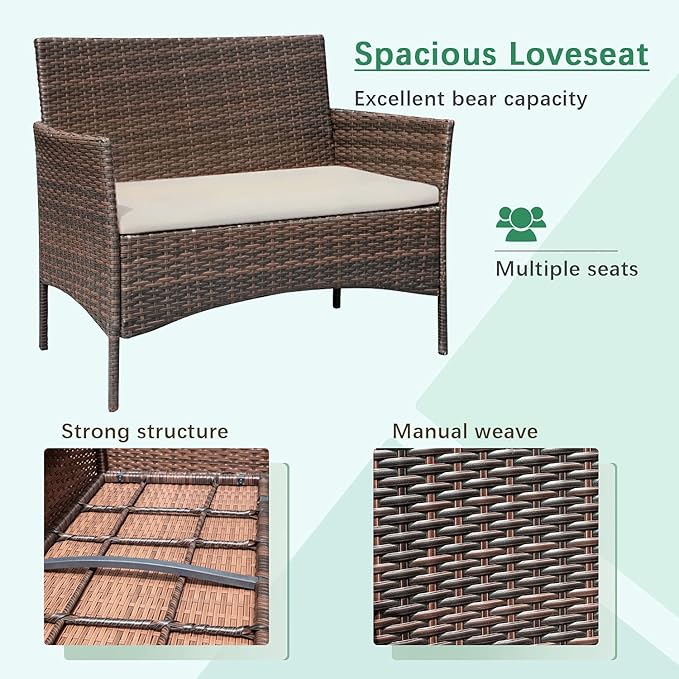 Greesum Patio Furniture 4 Pieces Conversation Sets Outdoor Wicker Rattan Chairs - Image 6
