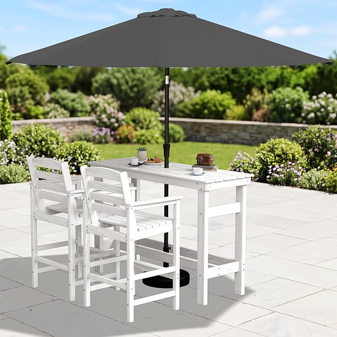 SERWALL Outdoor Bar Set with 9ft Umbrella, All-Weather HDPE Patio Bar Chairs - Image 2