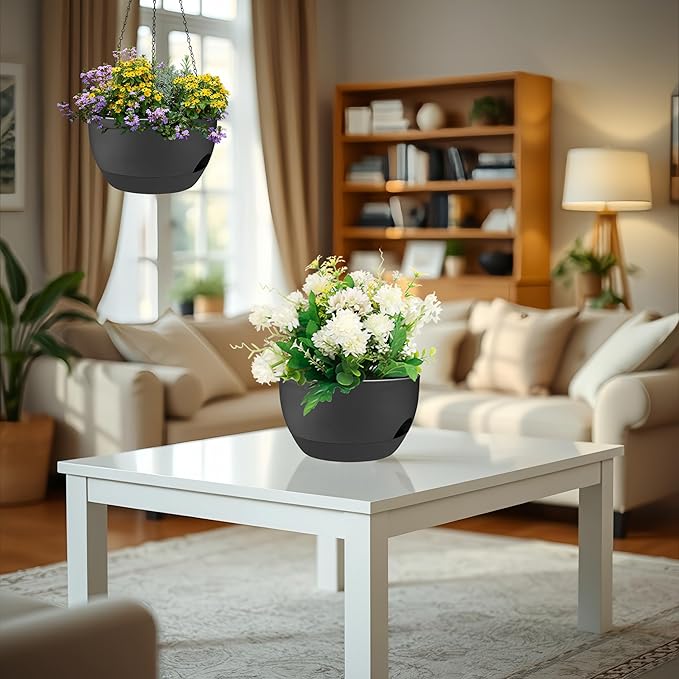 2 Pack 12 Inch Self Watering Hanging Planters - Image 8