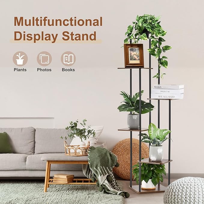 6 Tier Plant Stand Indoor Outdoor, Wood Metal Corner Shelf, Planter Shelf - Image 6