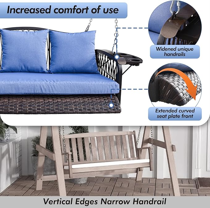 Wicker Porch Swing Heavy Duty 900 LBS 3-Seat Outdoor Patio Swing Chair - Image 6