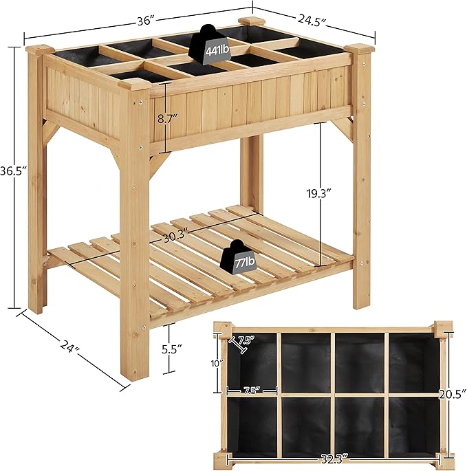 Yaheetech 36x25x37 Inch Raised Garden Bed 8 Pocket Herbs Outdoor Horticulture - Image 6