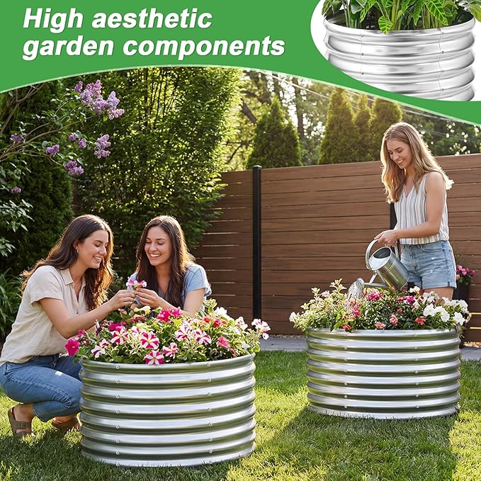 AHEONLAR 2 Pack 2x2x1.5ft Round Galvanized Raised Garden Bed Outdoor Metal - Image 7