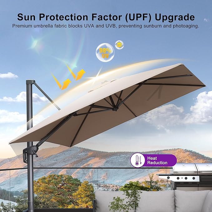 PURPLE LEAF Patio Umbrella 8' X 8' Rectangle Cantilever Umbrella Large Aluminum - Image 3