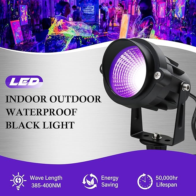Halloween Outdoor Blacklight Spotlight, 12W Outdoor Black Lights - Image 2