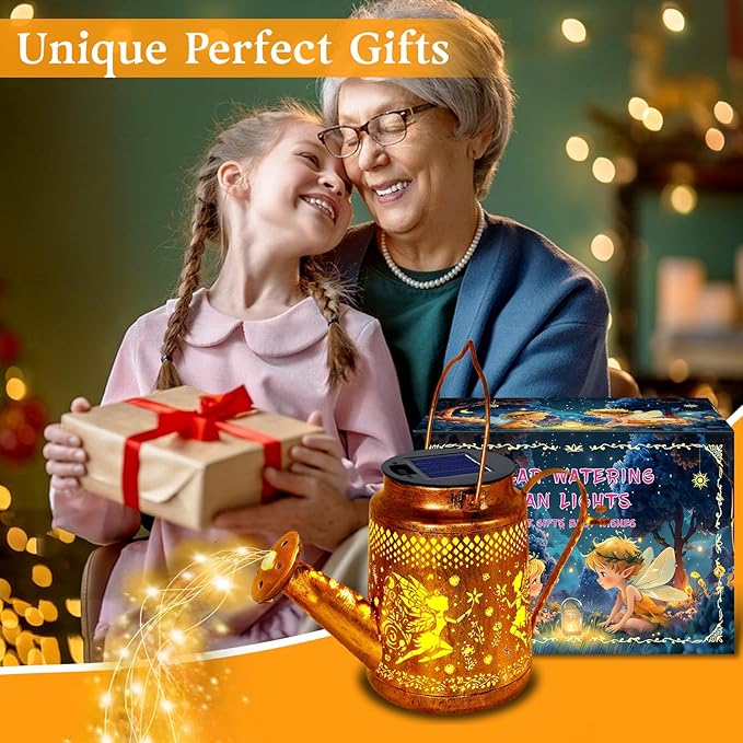 Solar Lanterns Outdoor Waterproof, Metal Watering Can Garden Decor, Fairy - Image 4