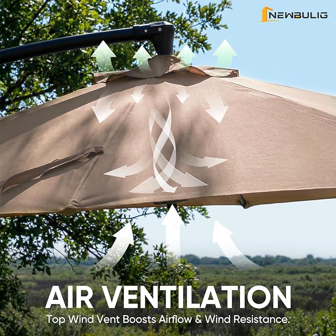 NEWBULIG 10FT Patio Umbrella, Offset Cantilever Outdoor Patio Table Umbrella - Image 7