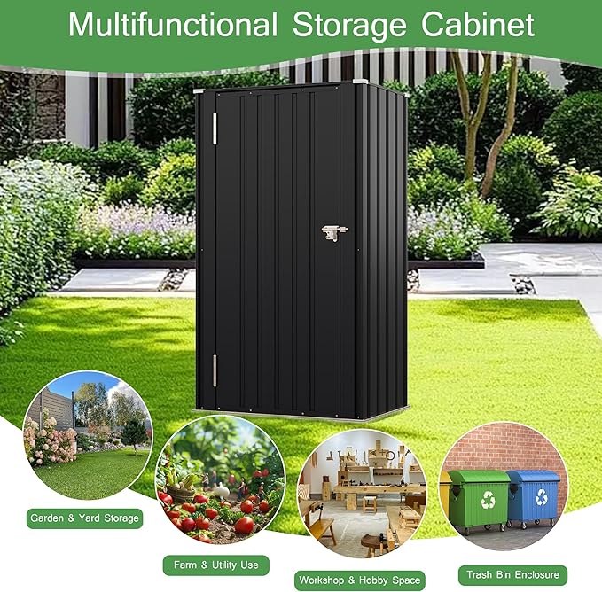 Devoko 22 Cuft Lockable Metal Storage Shed, Vertical Indoor Outdoor Tool Cabinet - Image 5