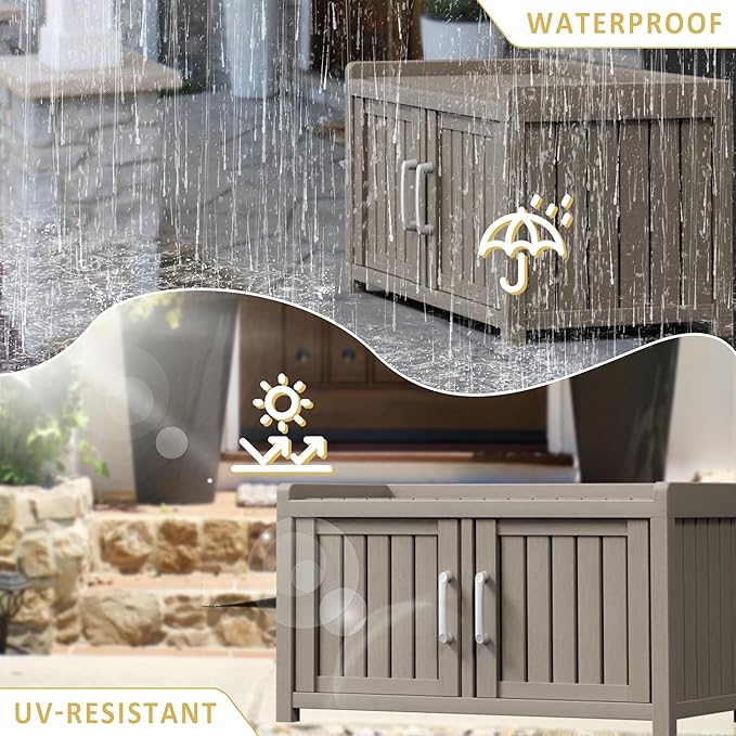 Storage Bench - 2 Doors Waterproof Resin Shoe Bench - Indoor & Outdoor Use - Image 7