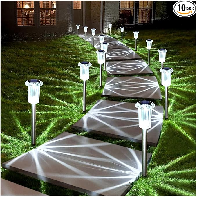 DenicMic Solar Lights Outdoor 10 Pack Waterproof 6000K Cold White LED Stainless by Denicmic