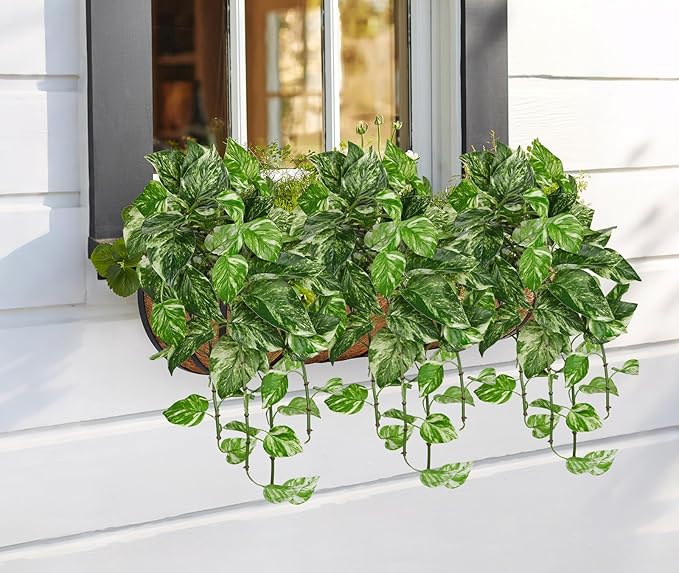 Hollyone Artificial Pothos Hanging Plants 25" Fake Ivy Vine Faux Ivy Pothos - Image 5