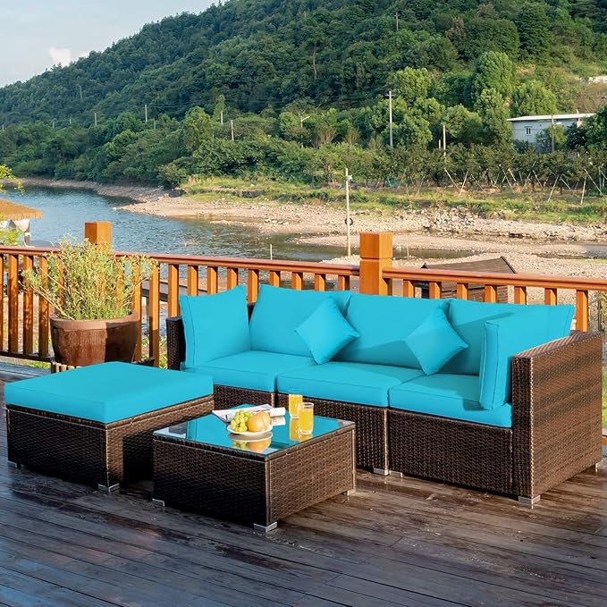 Tangkula 5 Pieces Patio Rattan Furniture Set, Outdoor Sectional Rattan Sofa Set by TANGKULA
