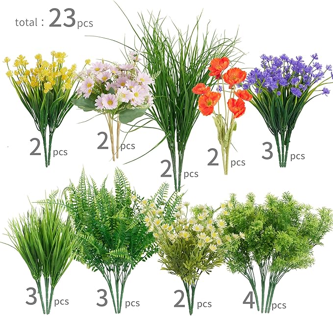 23Pcs Outdoor Artificial Boxwood UV Resistant Fake Stems Plants, Faux Plastic - Image 2
