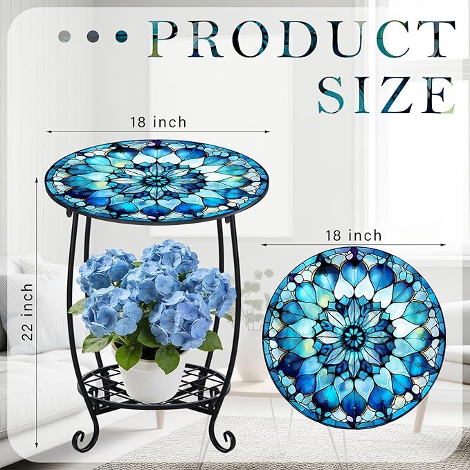 Outdoor Side Table Round Small Mosaic Patio Accent Indoor End Plant Coffee Tea - Image 3