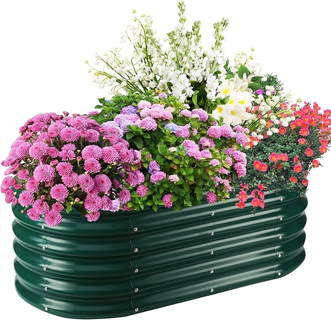 17" Tall Elevated Oval Metal Raised Garden Bed - 4ft x 2ft in Size and 0.8MM by TBMLC