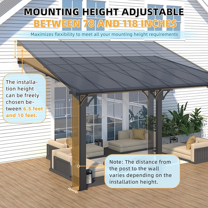 AECOJOY 10' x 14' Adjustable Height Outdoor Lean to Gazebo Pergola - Image 2