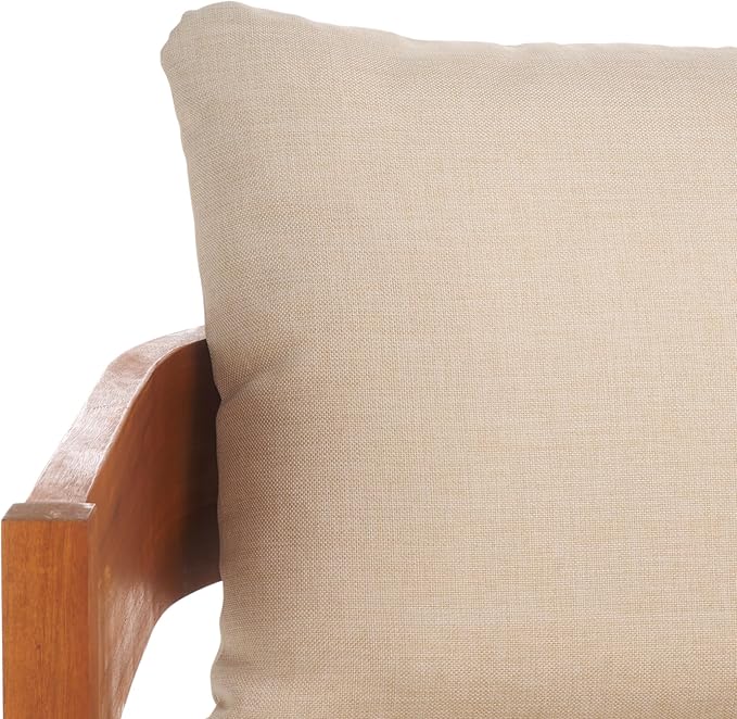 SAFAVIEH Outdoor Collection Theo Natural Teak Solid Wood/Taupe Cushion 3-Seater - Image 10