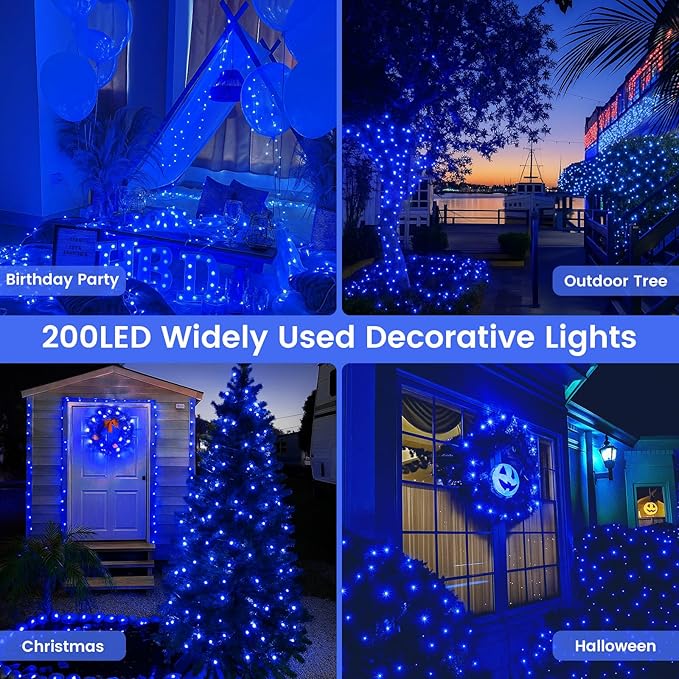 Upgraded Connectable 200 LED String Lights Indoor Outdoor, 66FT Blue Christmas - Image 7
