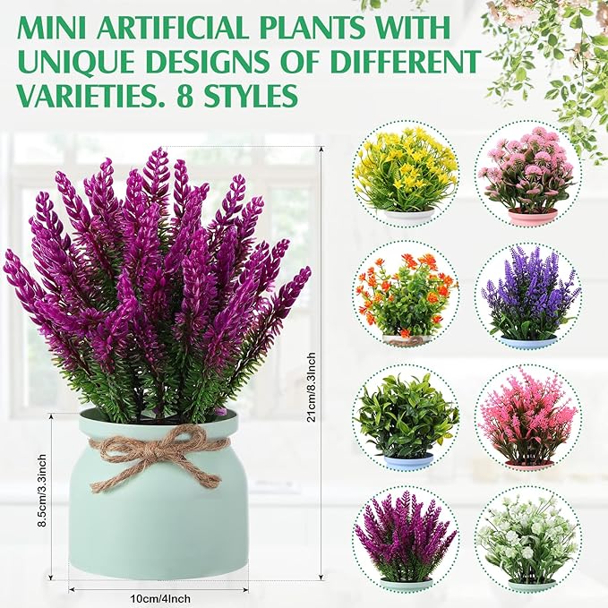 Cindeer 8 Pcs Large Artificial Potted Flowers Fake Potted Plants Plastic Faux - Image 2