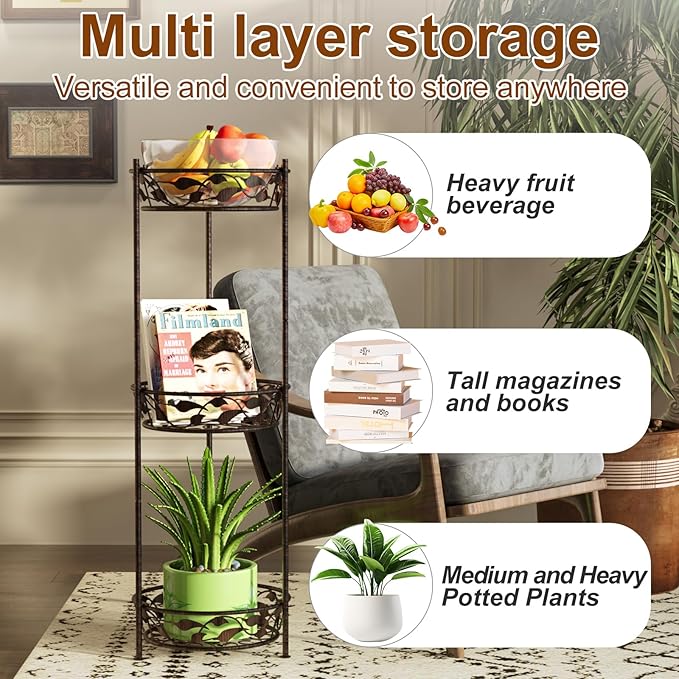 Plant Stand, Heavy Duty Metal Plant Stand Indoor Outdoor, Tall 3 Tiers Plant - Image 4