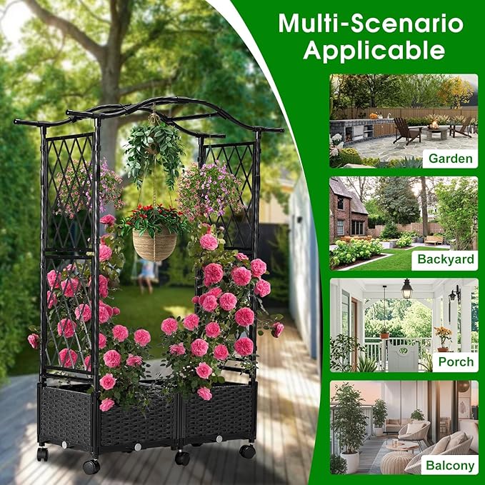 Planter Box with Trellis Outdoor, Plastic Raised Garden Bed Trellis Planter Box - Image 6