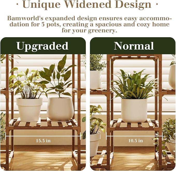 Bamworld Tall Plant Stand Indoor Outdoor Corner Plant Shelf Hanging Plant - Image 6