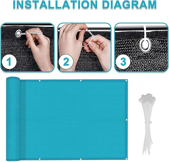 LOVE STORY 3'x10' Turquoise Blue Balcony Screen Privacy Fence Cover -Mesh - Image 3