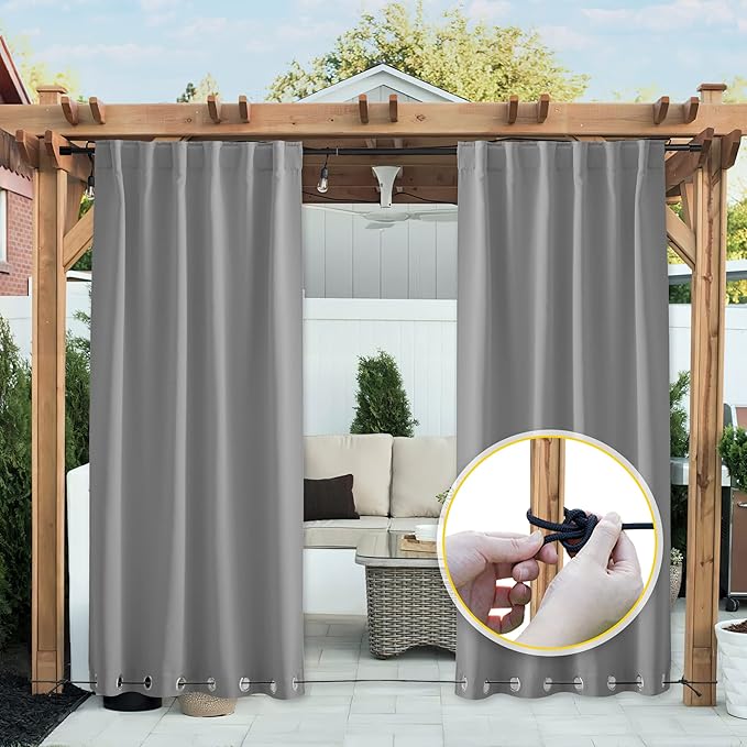 NICETOWN 2 Panels Waterproof Outdoor Curtains Fixed Grommet & Back Tab on Top & - Image 2