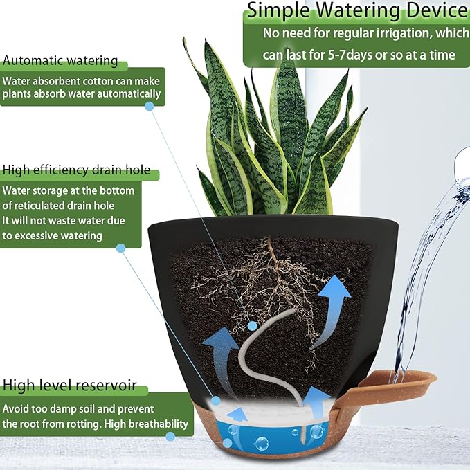 Self Watering Planters with Drainage Holes Reservoir, Nursery Planting Pot - Image 3