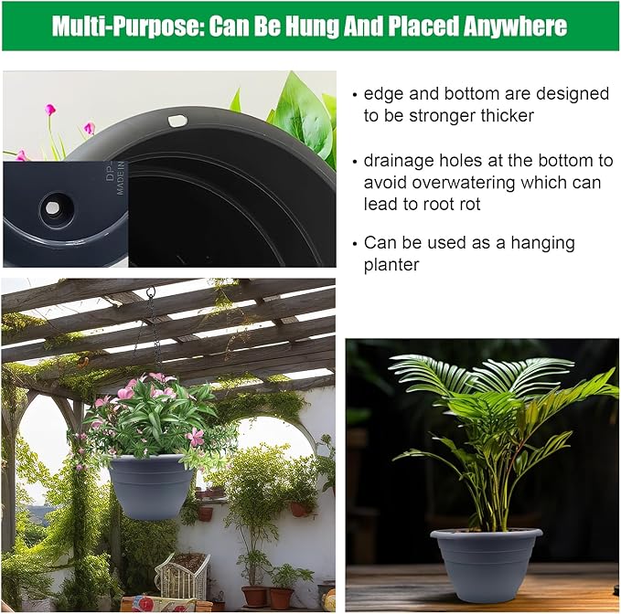 5 Pack 10 Inch Plant Pots for Indoor Outdoor, Plastic Floor Planters - Image 2