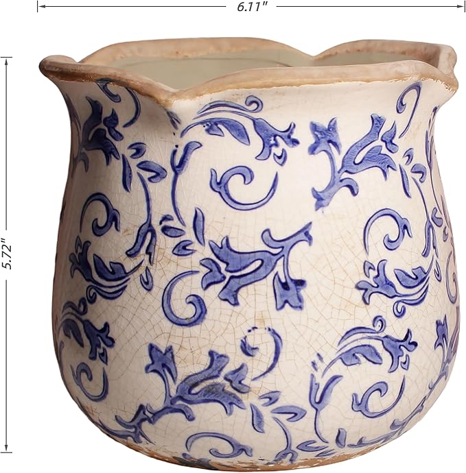 Retro Distressed Ceramic Flower Pots, Antique Crackle Glaze Planters - Image 3