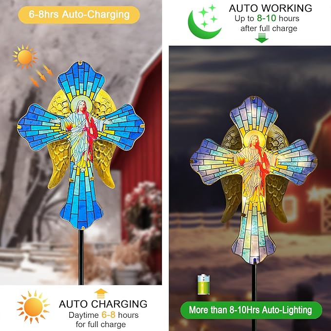 Solar Jesus Cross for Gemetery Graver, Grave Decorations for Cemetery, Sympathy - Image 3