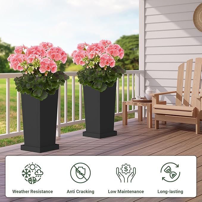 Tall Outdoor Planters Set of 2, 26 inch Tall Planters - Image 3