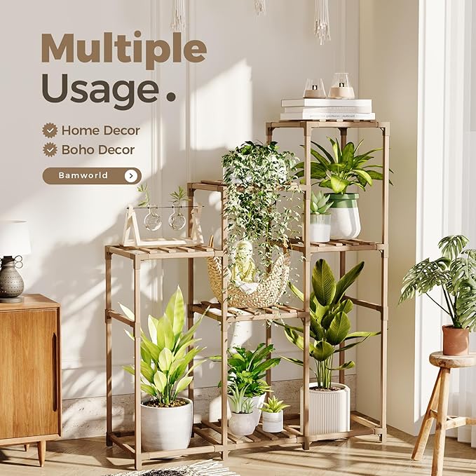 Bamworld Tall Plant Stand Indoor Wood Shelf Outdoor Tiered Rack - Image 5