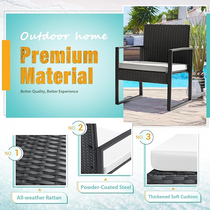 Flamaker 3 Pieces Patio Furniture Outdoor Wicker Modern Rattan Chair - Image 3