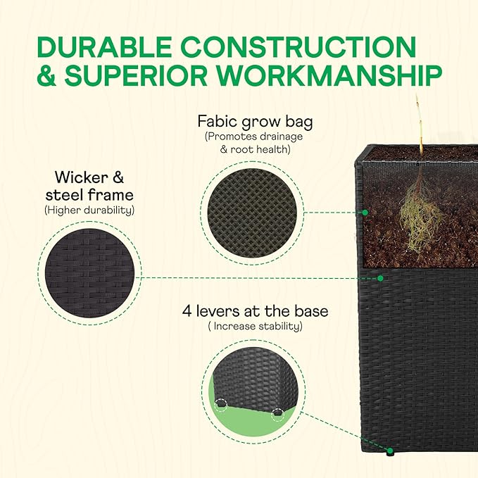 IDZO All Weather Wicker Planter Raised Garden Bed, 24 in Tall Round Rattan - Image 3