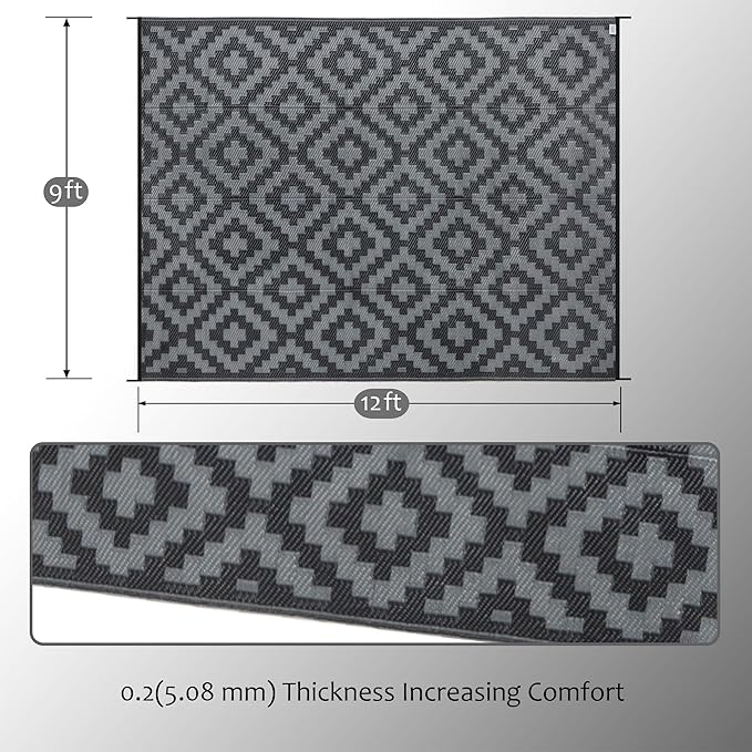 SAND MINE Waterproof Outdoor Rug 9x12 ft, Plastic Reversible Rug, Modern Area - Image 2